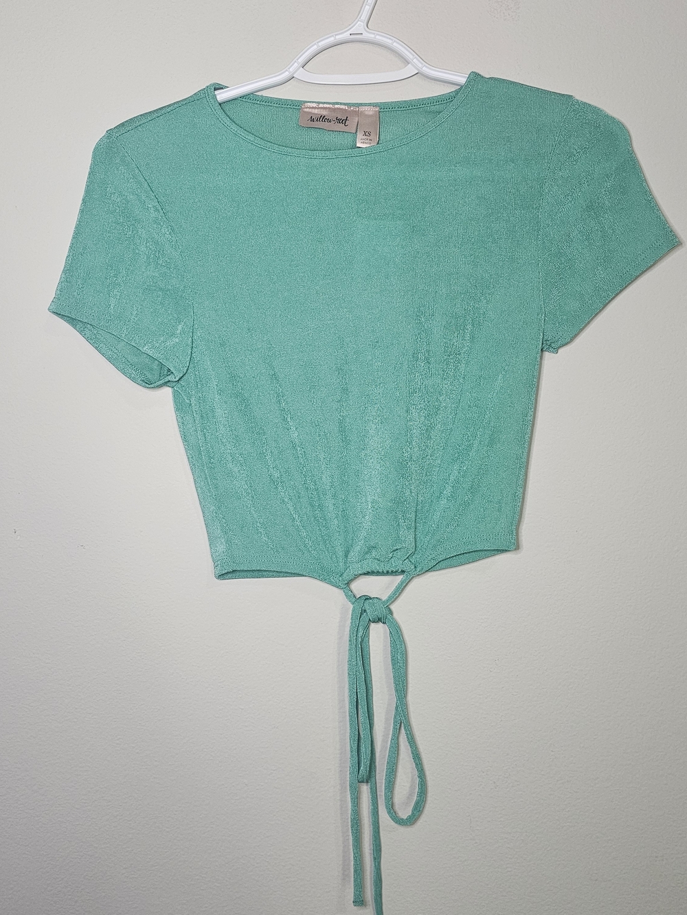 Willow & Root Green Mint Tie-Front Crop Top